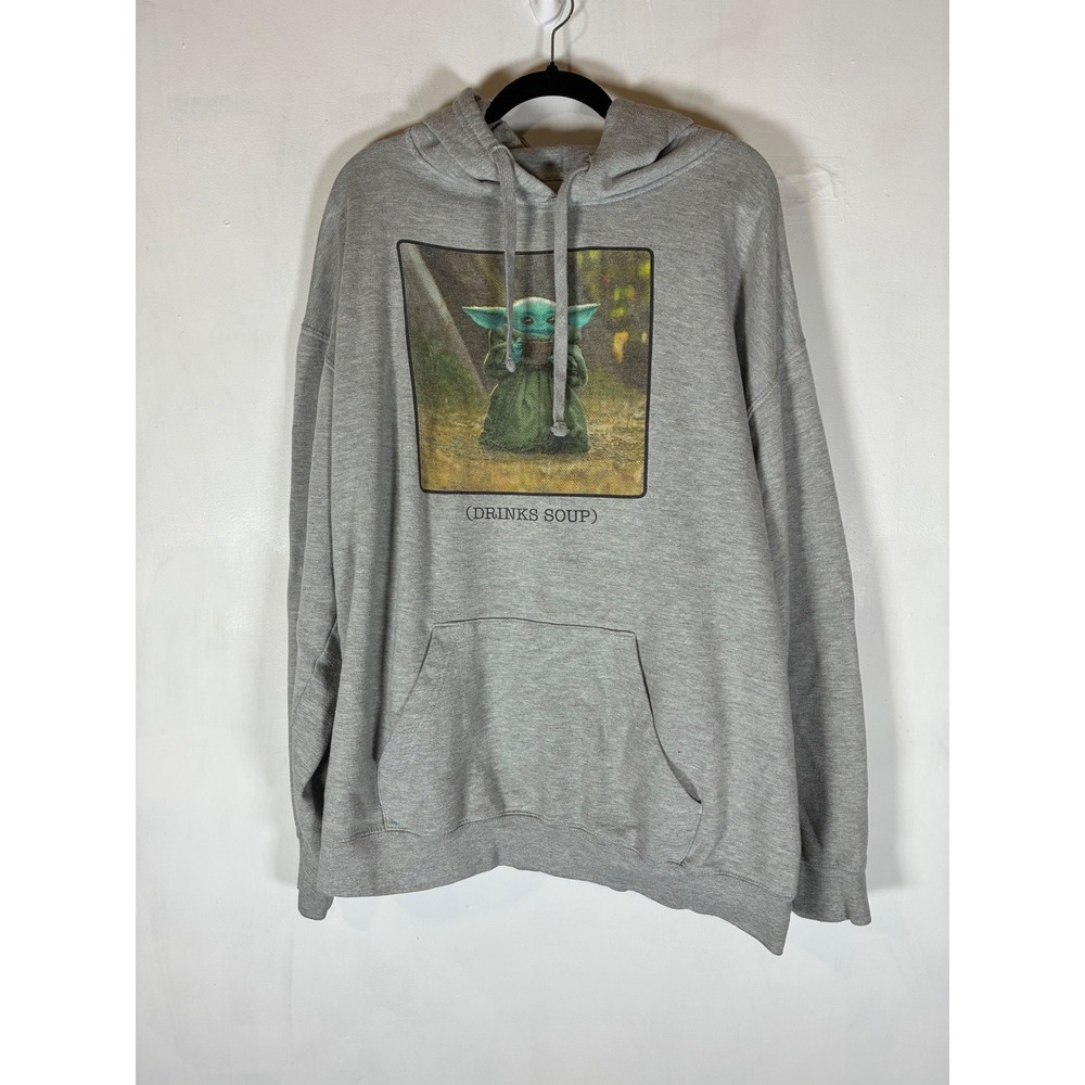 Star Wars Grogu Baby Yoda Men's XL Gray Hoodie Drinks Soup Mandalorian